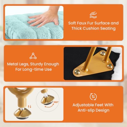 OLIXIS Vanity Stool Chair Faux Fur with Storage, Soft Ottoman 4 Metal Legs - Image 5