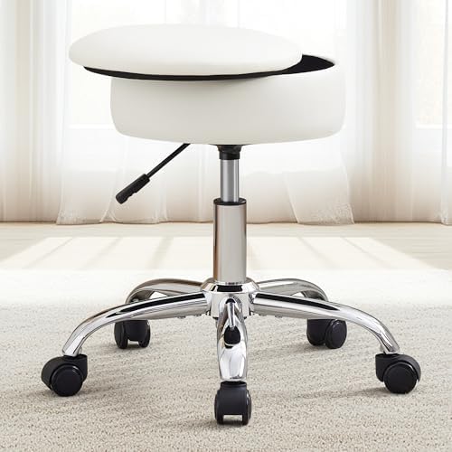 Adjustable Vanity Stool Storage Swivel Rolling Vanity Chair with Wheels - Image 2