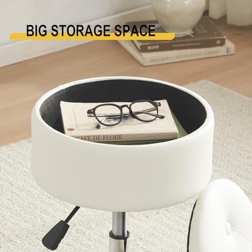 Gitrah White Vanity Stool Chair with Storage Swivel Adjustable Makeup Stool - Image 7