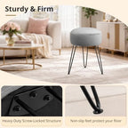 LUE BONA Vanity Stool, Gray Vanity Stools for Makeup Room, Round Ottoman Foot Stool, Velvet Footrest Vanity Chair for Bathroom Vanity, Bedroom, Living Room, Entryway, Offices, 300lbs - Image 5