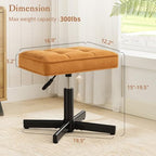 LUE BONA Adjustable Vanity Stool, 15''-19.5'' Foot Rest Under Desk, 360° Swivel Vanity Chair for Makeup Room, Ginger Yellow Upholstered Suede Ottoman for Bathroom & Living Room, 300lbs - Image 2