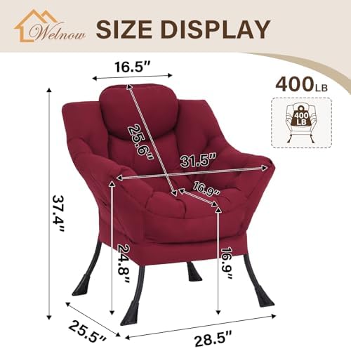 Welnow Lazy Chair for Adults，Modern Reading Accent Chair,Burgundy Single - Image 3