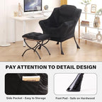 Tiita Lazy Chair with Ottoman, Comfy Reading Accent Chair, Velvet Black - Image 5