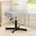 LUE BONA Adjustable Vanity Stool, 15''-19.5'' Foot Rest Under Desk, 360° Swivel Vanity Chair for Makeup Room, Silver Upholstered Faux Leather Ottoman for Bathroom & Living Room, 300lbs - Image 2
