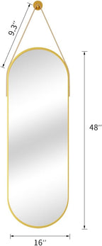 48"x16" Hanging Mirror with Leather Strap, Oval Full Length Mirror with - Image 5