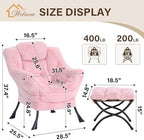 Welnow Lazy Chair with Ottoman, Reading Chair with Footrest, Soft Pink - Image 3