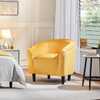 Yaheetech Small 25.5in Wide Velvet Barrel Accent Chair Bedroom, Yellow - Image 4