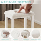 Small Plush Vanity Stool, Cute Vanity Stools with Soft Faux Rabbit Fur Cushion, White Makeup Vanity Chair for Small Spaces, Living Room, Bedroom, Entryway, Ottoman Foot Rest for Couch Sillas Modern - Image 4