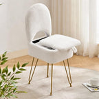Gitrah White Vanity Chair with Storage, Folding Back Faux Fur Vanity Stool, Makeup Ottoman with Gold Legs for Bedroom/Bathroom by Gitrah