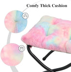 15"(H) Folding Ottoman, Foldable Footrest Stool, Portable Small Foot Stool for Couch, Collapsible Foot Rest Ottoman for Sofa, Accent Padded Ottomans for Living Room, Bedroom, Rainbow - Image 4