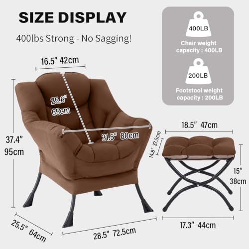 Tiita Lazy Chair for Adults, Comfy Reading Accent Chair, Brown Single - Image 2