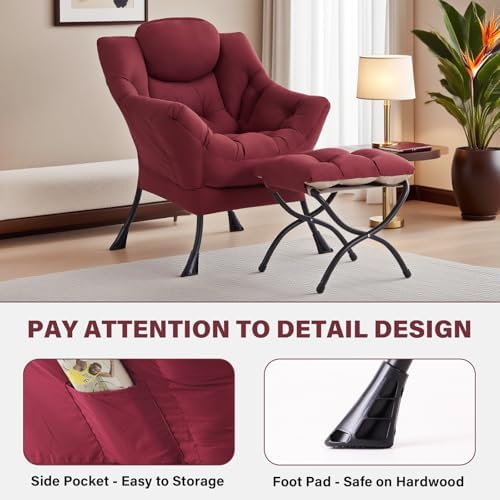 Tiita Lazy Chair with Ottoman, Comfy Reading Accent Chair, Burgundy - Image 5