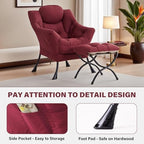 Tiita Lazy Chair with Ottoman, Comfy Reading Accent Chair, Burgundy - Image 5