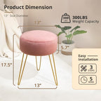 LUE BONA Vanity Stool, Pink Vanity Stools for Makeup Room, Round Ottoman Foot Stool, Velvet Footrest Vanity Chair for Bathroom Vanity, Bedroom, Living Room, Entryway, Offices, 300lbs - Image 3
