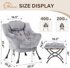 Welnow Lazy Chair with Ottoman, Reading Chair with Footrest, Grey - Image 3