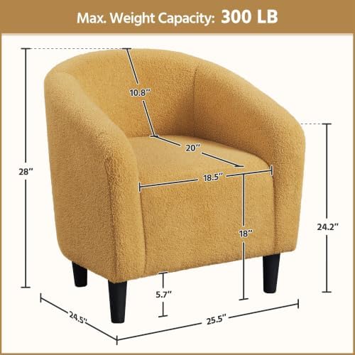 Yaheetech Small 25.5in Wide Sherpa Barrel Accent Chair, Mustard Yellow - Image 3