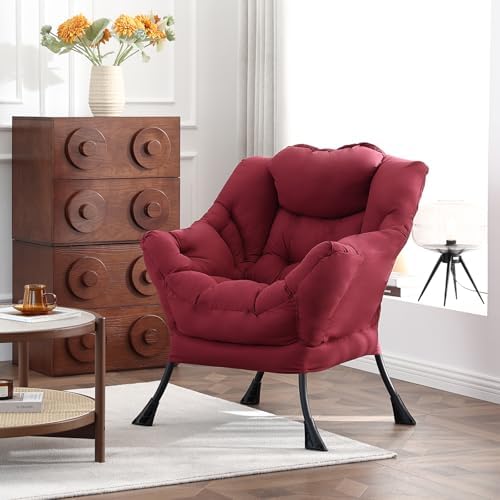 Welnow Lazy Chair for Adults，Modern Reading Accent Chair,Burgundy Single - Image 5