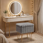 OLIXIS Vanity Stool Chair Faux Fur with Storage, Soft Ottoman 4 Metal Legs with Anti-Slip Feet, Makeup Cute Soft Small Footstool for Makeup, Cute Small Footrest for Dressing Table - Image 5