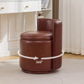 WUTUTUEE Faux Leather Vanity Chair with Storage, 360° Swivel Makeup Chair with Pleated Back, No Assembly Small PU Accent Stool for Bedroom, Dressing Room, Living Room, Brown by WUTUTUEE