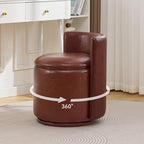 WUTUTUEE Faux Leather Vanity Chair with Storage, 360° Swivel Makeup Chair with Pleated Back, No Assembly Small PU Accent Stool for Bedroom, Dressing Room, Living Room, Brown by WUTUTUEE