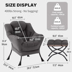 Tiita Lazy Chair with Ottoman, Comfy Reading Accent Chair, Dark Grey - Image 2