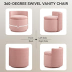 WUTUTUEE Large Velvet Vanity Chair with Storage, 360° Swivel Makeup Chair with Wave Back, No Assembly Small Accent Stool for Bedroom, Dressing, Living Room, Pink - Image 6