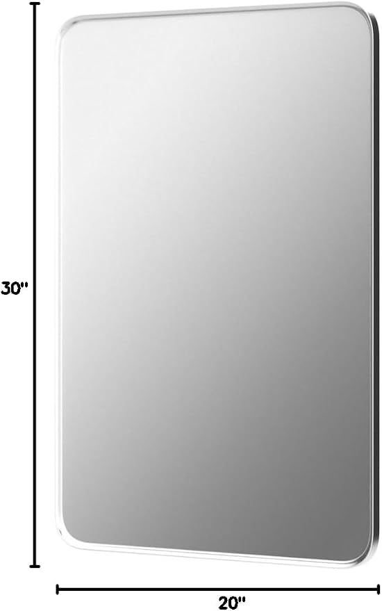 Wall Mount Mirror for Bathroom, Brushed Silver Metal Framed Rounded Corner - Image 8