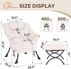 Welnow Lazy Chair with Ottoman, Reading Chair with Footrest, Off‑White - Image 3