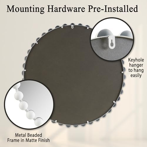 Madison Park Round Mirror, Metal Frame Circle Mirror 36 inch, Wall Art Decor - Image 3