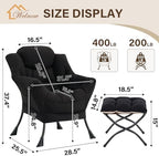 Welnow Lazy Chair with Ottoman, Reading Chair with Footrest,Matte Black - Image 3
