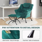 Tiita Lazy Chair with Ottoman, Comfy Reading Accent Chair, Velvet Green - Image 5