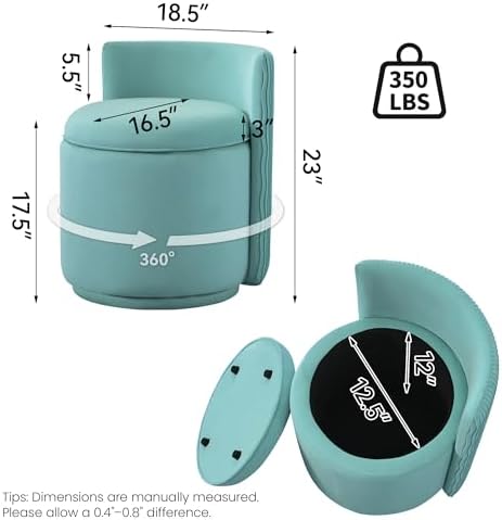 WUTUTUEE Velvet Vanity Chair with Storage, 360° Swivel Makeup Chair with Wave Back, No Assembly Small Accent Stool for Bedroom, Dressing, Living Room, Teal - Image 2
