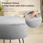 LUE BONA Vanity Stool, Gray Vanity Stools for Makeup Room, Round Ottoman Foot Stool, Velvet Footrest Vanity Chair for Bathroom Vanity, Bedroom, Living Room, Entryway, Offices, 300lbs - Image 6