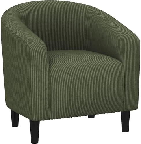 Yaheetech Small 25.5in Wide Corduroy Barrel Accent Chair, Dark Green by Yaheetech