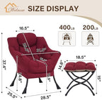 Welnow Lazy Chair with Ottoman, Reading Chair with Footrest,Burgundy - Image 3