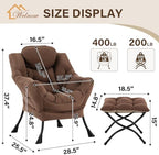 Welnow Lazy Chair with Ottoman, Reading Chair with Footrest,Dark Brown - Image 3