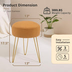 LUE BONA Vanity Stool, Mustard Yellow Vanity Stools for Makeup Room, Round Ottoman Foot Stool, Suede Footrest Vanity Chair for Bathroom Vanity, Bedroom, Living Room, Entryway, Offices - Image 3
