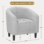 Yaheetech Small 25.5in Wide Corduroy Accent Chair for Bedroom, Light Gray - Image 3