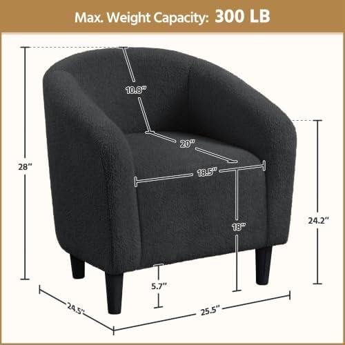 Yaheetech Small 25.5in Wide Sherpa Barrel Accent Chair Bedroom, Dark Gray - Image 3