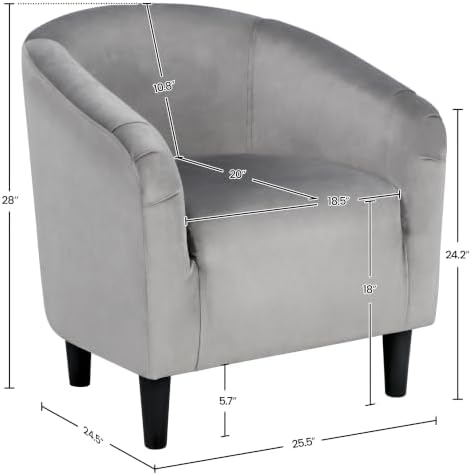 Yaheetech Small 25.5in Wide Velvet Barrel Accent Chair for Bedroom, Gray - Image 3