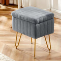 OLIXIS Vanity Stool Chair Faux Fur with Storage, Soft Ottoman 4 Metal Legs with Anti-Slip Feet, Makeup Cute Soft Small Footstool, Modern Style Faux Fur Seat for Makeup, Bedroom Dresser, Ash by OLIXIS