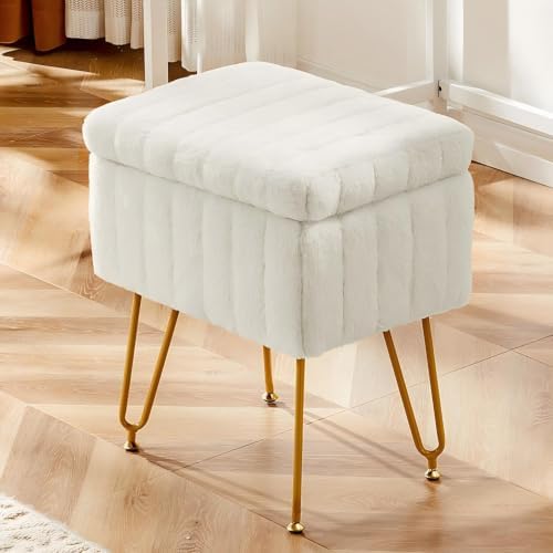 DUMOS Vanity Stool Chair, Ottoman with Storage for Living Room, Bedroom - Image 2