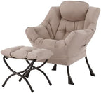 Welnow Lazy Chair with Ottoman, Reading Chair with Footrest，Khaki by LifeGetsBetterWithWelnow
