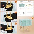 DUMOS Vanity Stool Chair with Storage, Small Ottoman Faux Fur Soft Padded Footstools Seat with 4 Metal Legs Anti-Slip Adjustable Feet Modern Footrest for Home Entryway Bedroom Makeup - Image 6