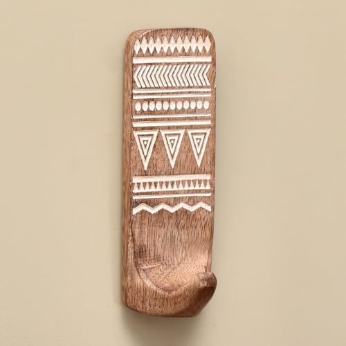 IndianShelf 10 LB- 6 Pieces Decorative Wood Adhesive Wall Hooks–Boho Peel and by IndianShelf