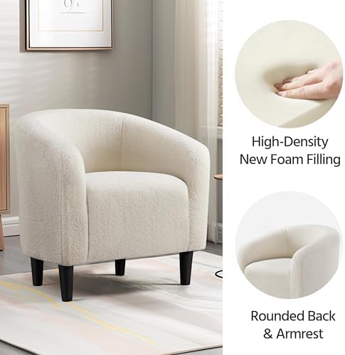 Yaheetech Small 25.5in Wide Sherpa Barrel Accent Chair for Bedroom, Ivory - Image 6