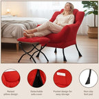 Welnow Lazy Chair with Ottoman, Reading Chair with Footrest,Red - Image 4