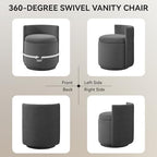 WUTUTUEE Velvet Vanity Chair with Storage, 360° Swivel Makeup Chair with Wave Back, No Assembly Small Accent Stool for Bedroom, Dressing, Living Room, Grey - Image 6