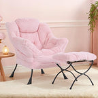 Tiita Lazy Chair with Ottoman, Comfy Reading Accent Chair, Plush Pink - Image 3