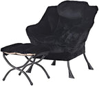 Tiita Lazy Chair with Ottoman, Comfy Reading Accent Chair, Plush Black by TiitaHome